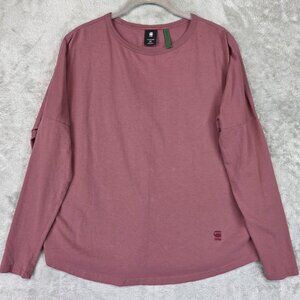 G-Star RAW Shirt Womens XS Pink Organic Cotton Long Sleeve Logo Relaxed Top